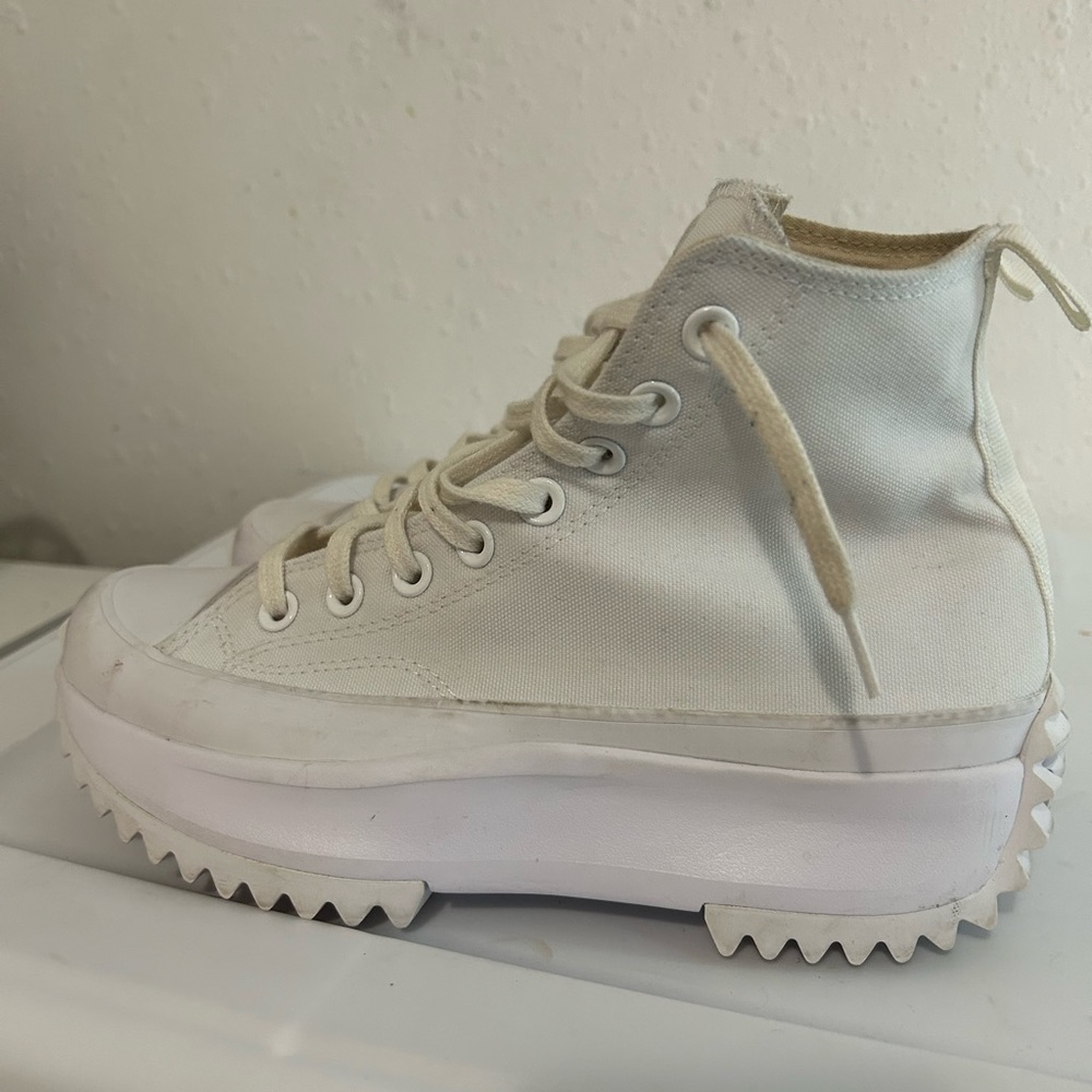 All white high top converse